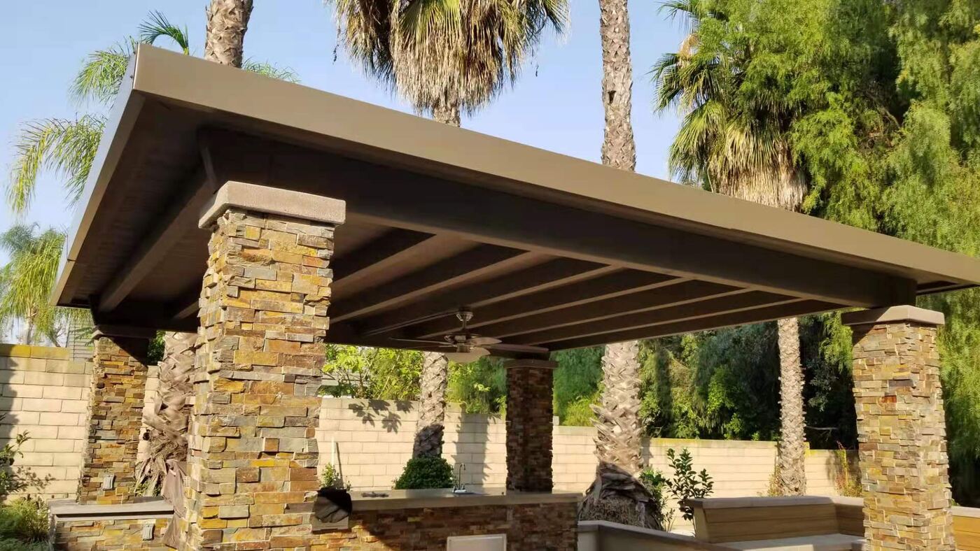 Stone pergola columns under construction