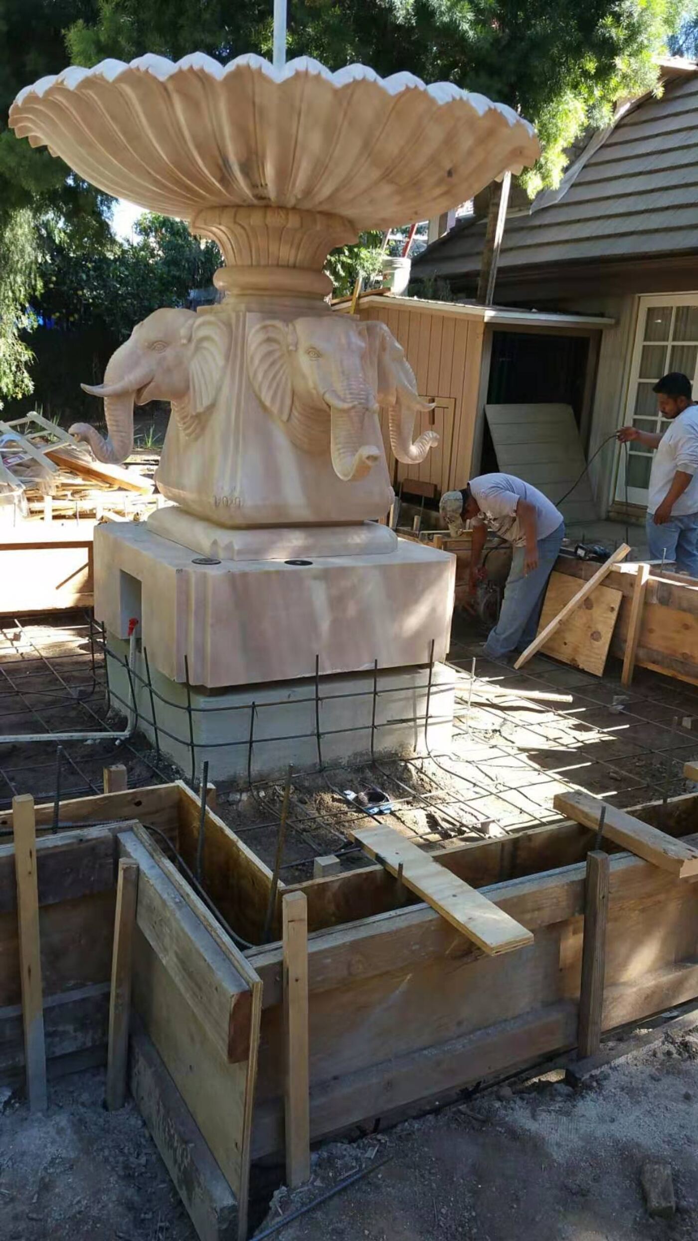 Stone fountain installation