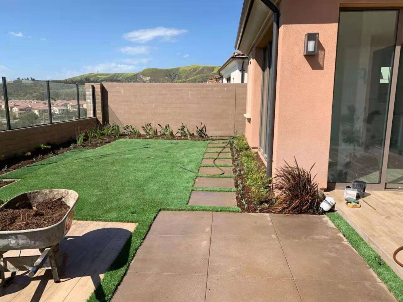 Turf and stone path mid-build
